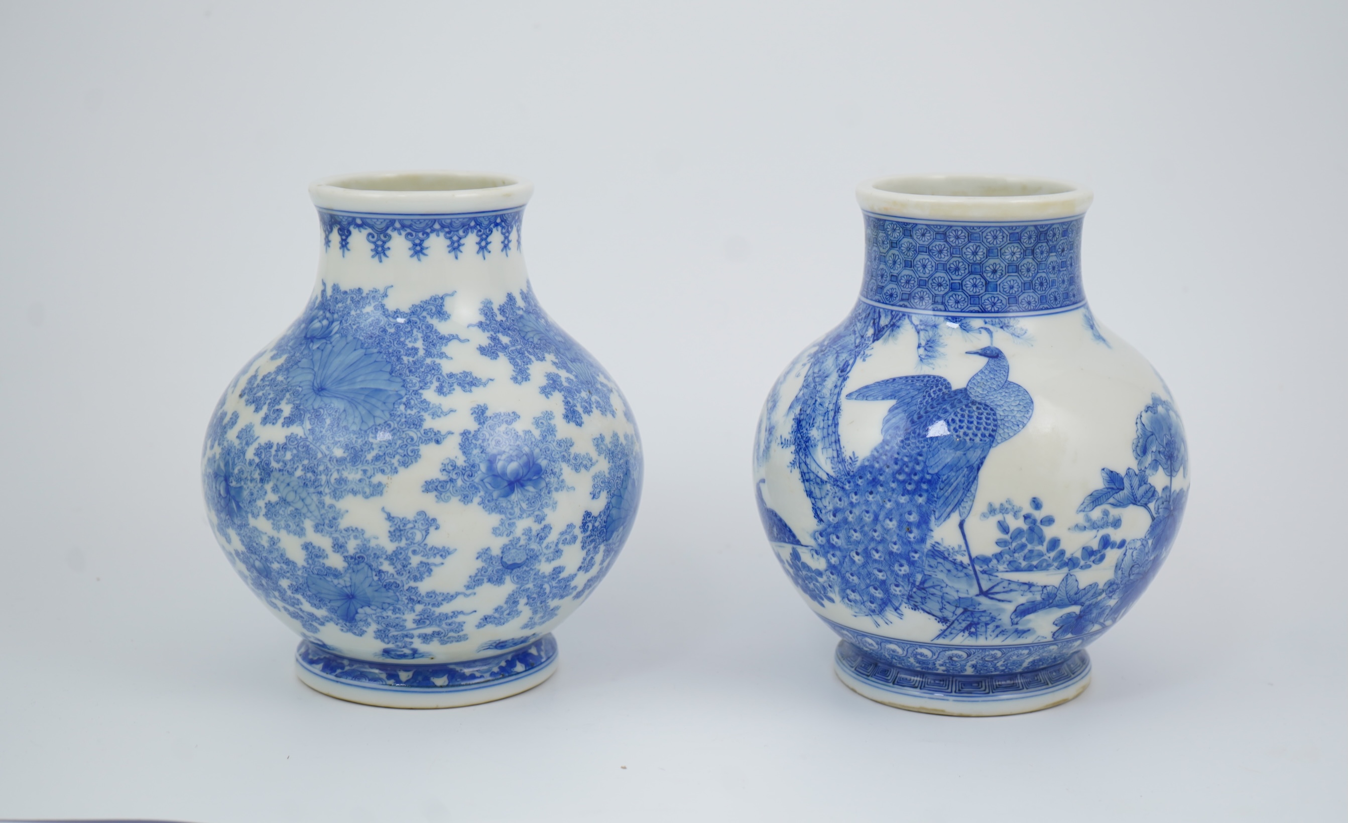 Two Japanese Mino ware blue and white vases, by Kato Gosuke IV (active c.1863-1898)